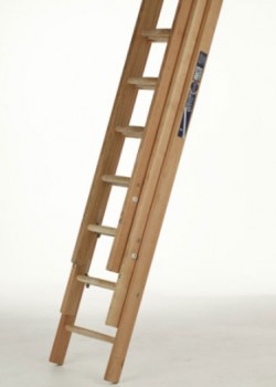 Industrial Timber Ladder with Hardwood Rungs-Three Section Push Up to BS1129 Class 1:1990